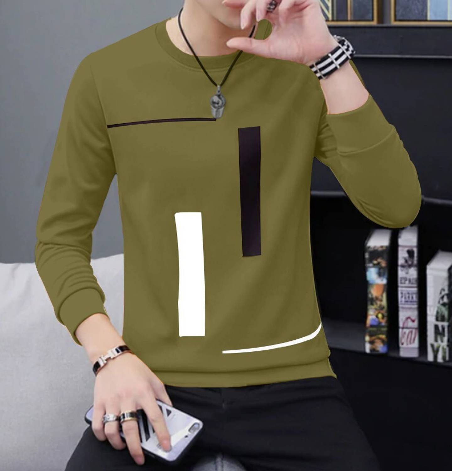 JUGULAR Men Printed Round Neck Pure Cotton Light Green T-Shirt
