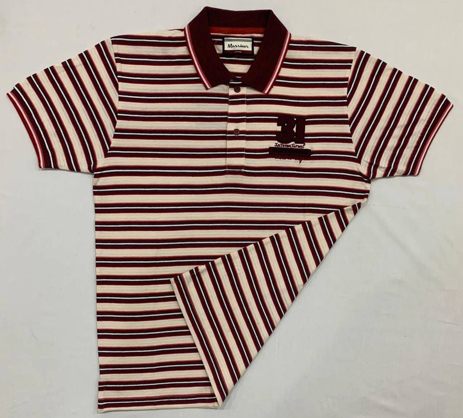 MARRINER Striped Men Polo Neck Maroon T-Shirt - Image 3