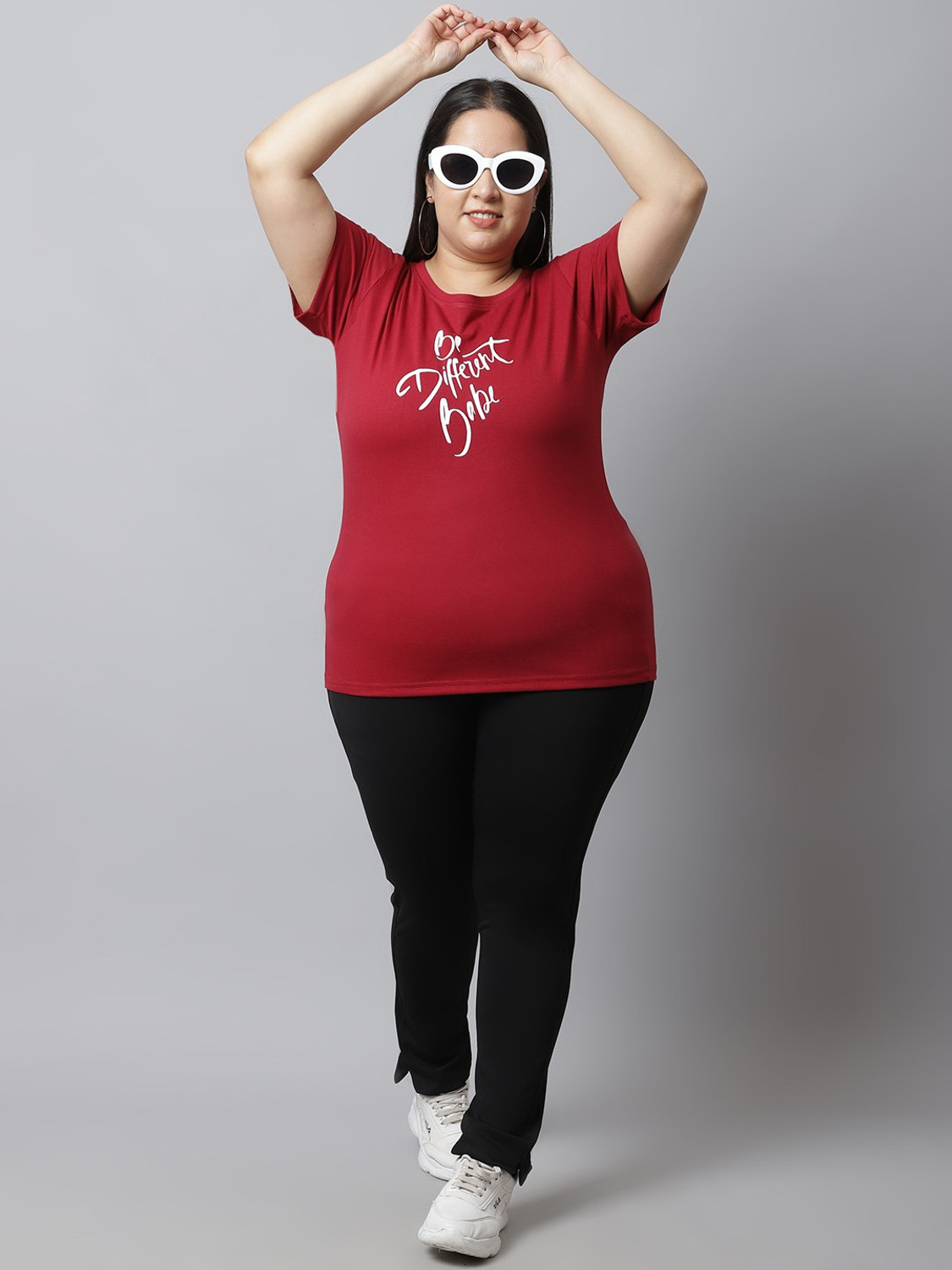 Image of UnaOne Typography Women Round Neck Maroon T-Shirt