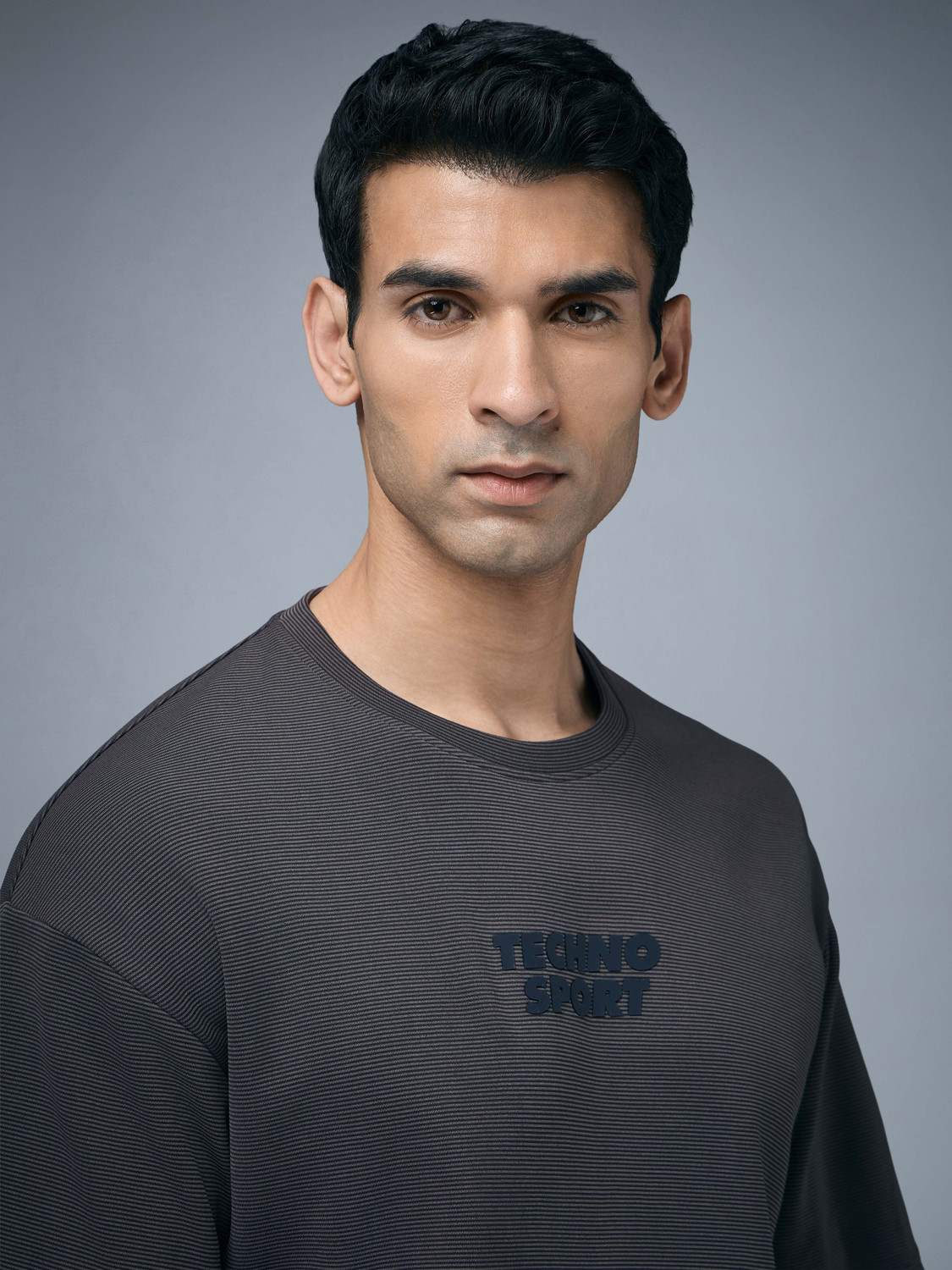 Image of TECHNOSPORT Self Design Men Round Neck Grey T-Shirt