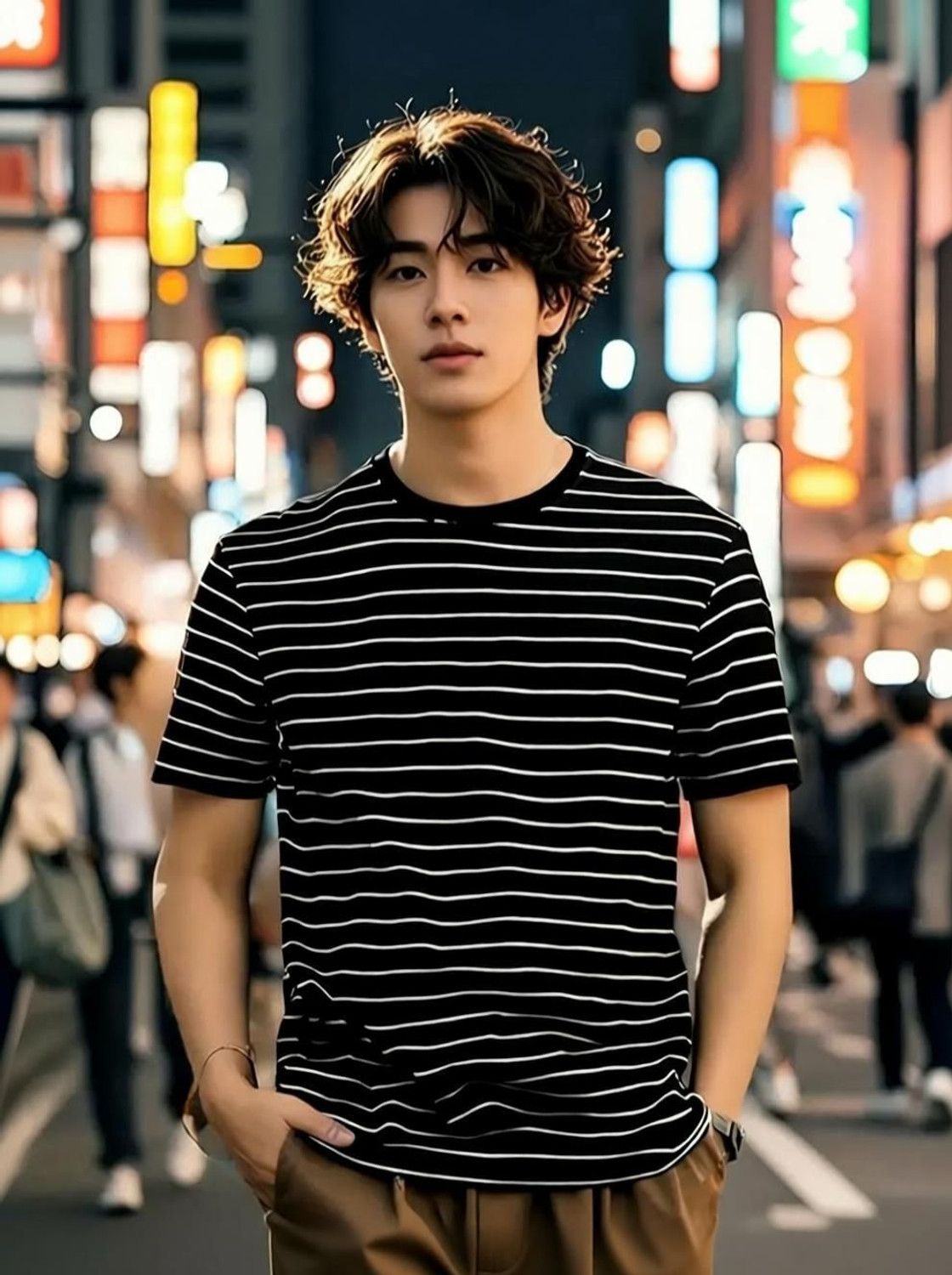 Image of Smart Colors Striped Men Round Neck Black T-Shirt
