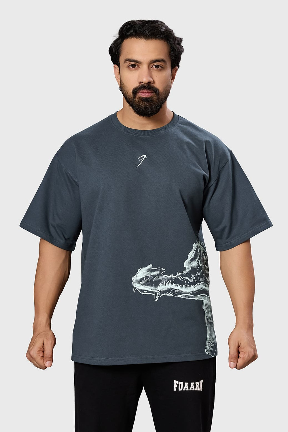 FuaarK Printed Men Round Neck Grey T-Shirt