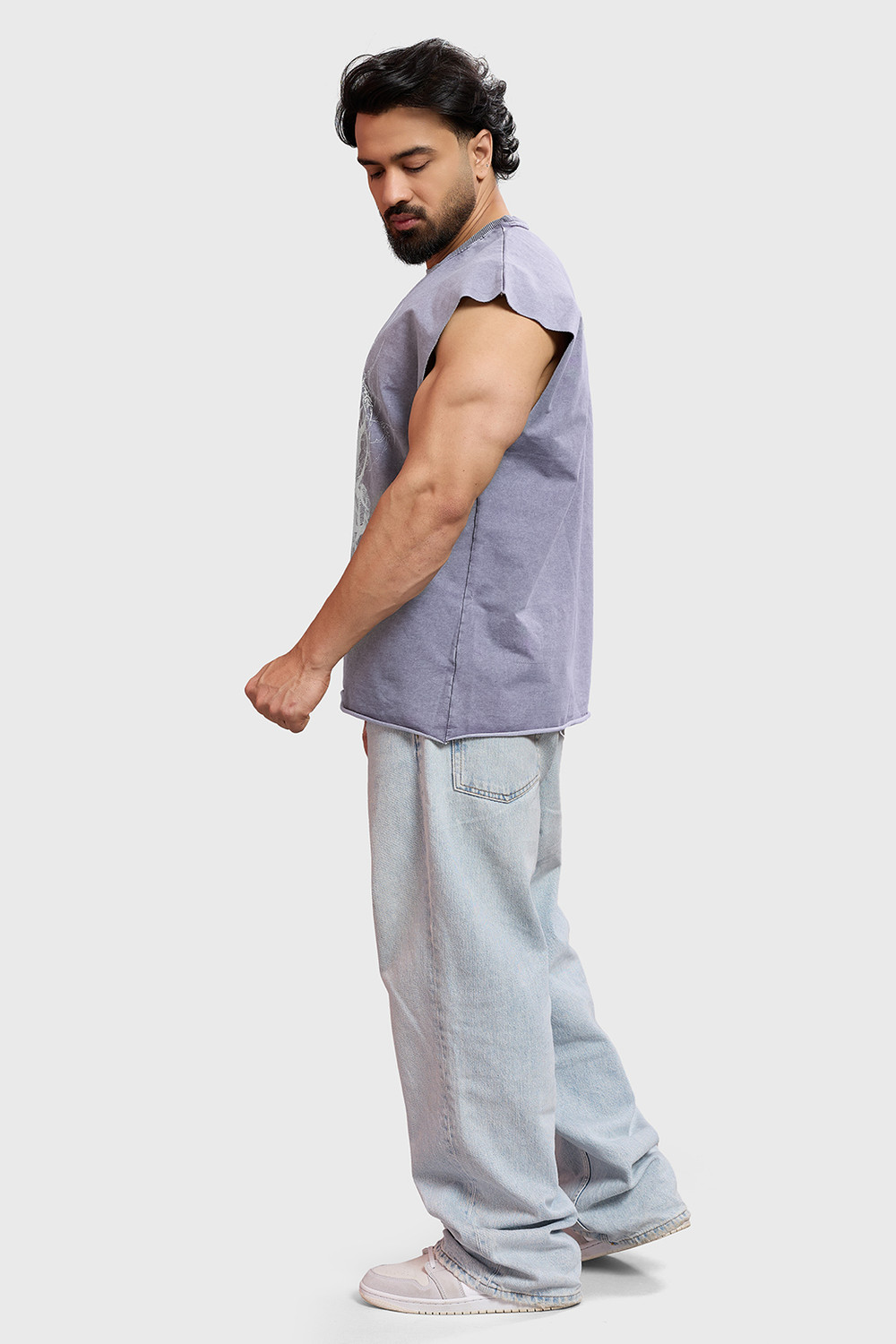 Image of FuaarK Printed Men Round Neck Grey T-Shirt
