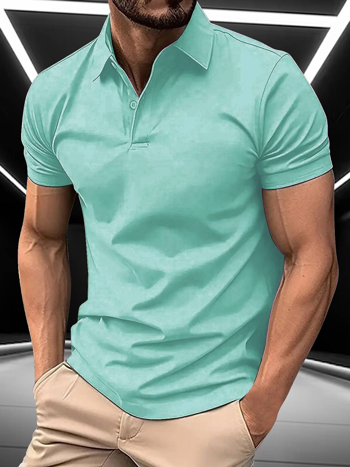 AIN6 Solid Men Polo Neck Light Blue T-Shirt