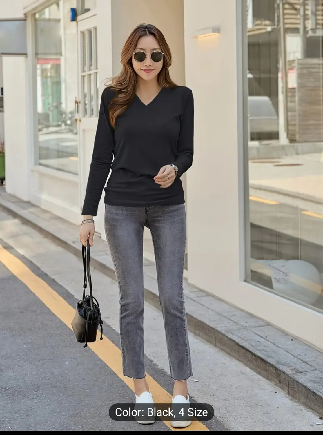 Image of Nilan Tees Solid Women V Neck Black T-Shirt