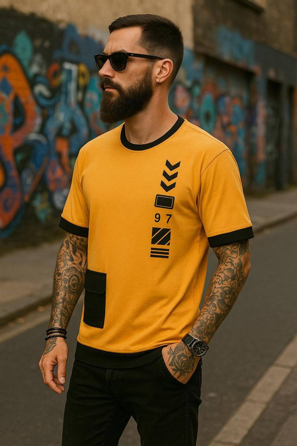 Austivo Printed Men Round Neck Yellow T-Shirt