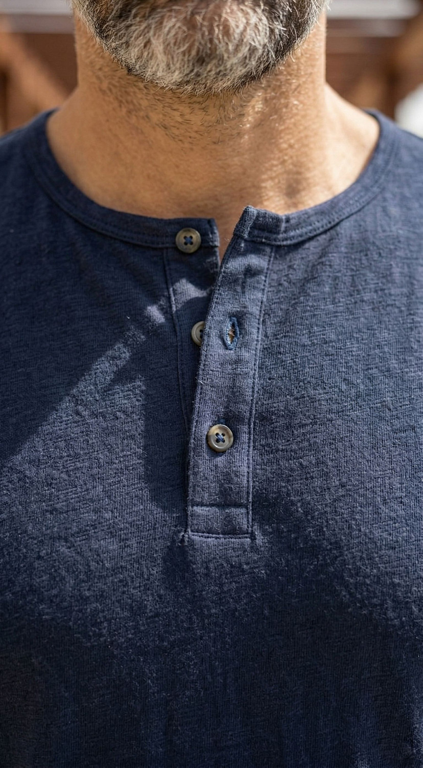 Image of Leon Self Design Men Henley Neck Dark Blue T-Shirt