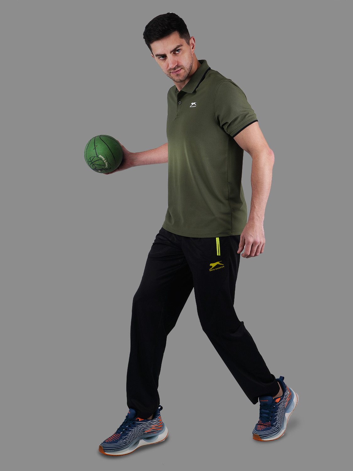 Image of Shiv Naresh Self Design Men Polo Neck Dark Green T-Shirt