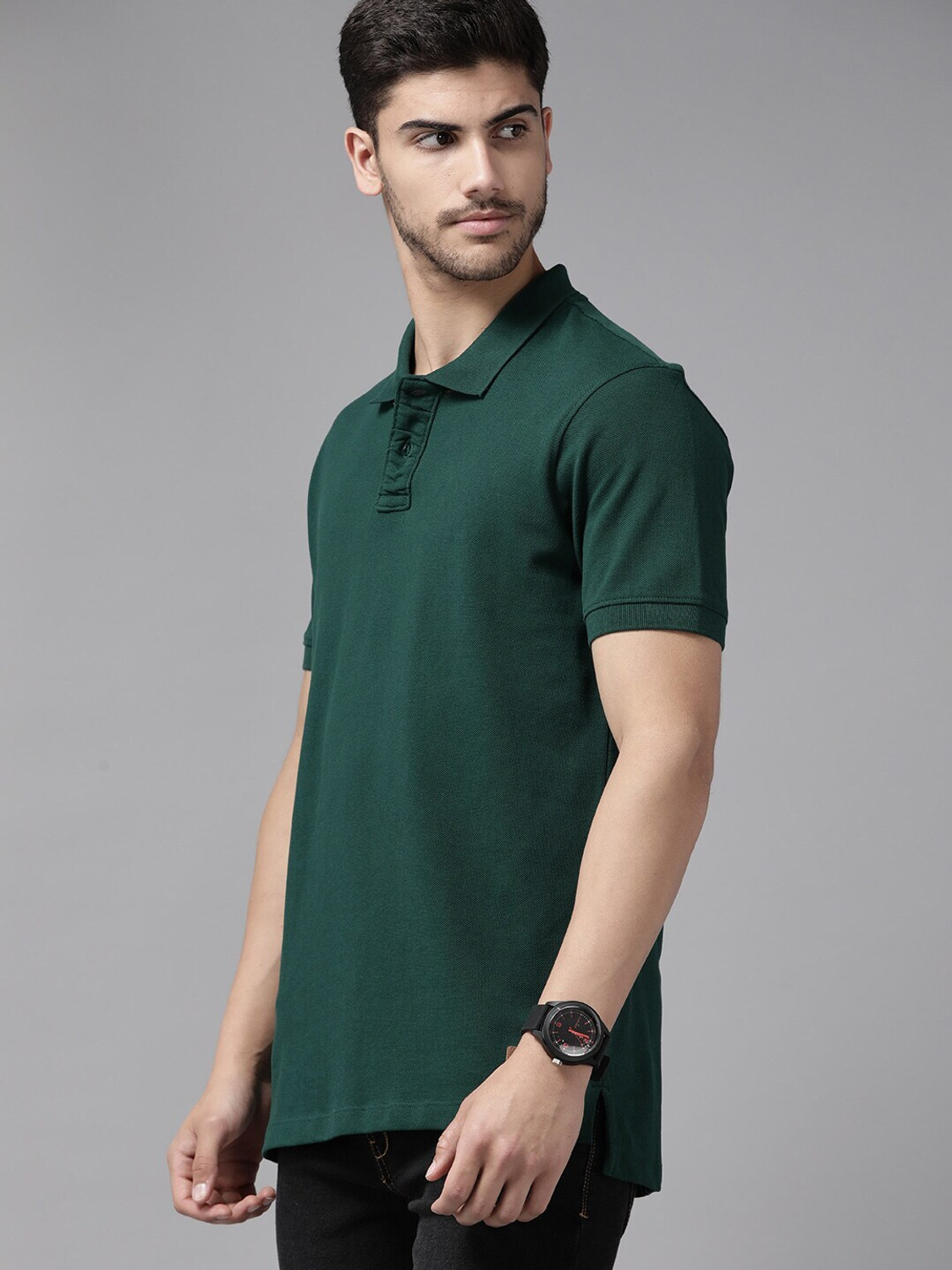 Image of Roadster Solid Men Polo Neck Green T-Shirt