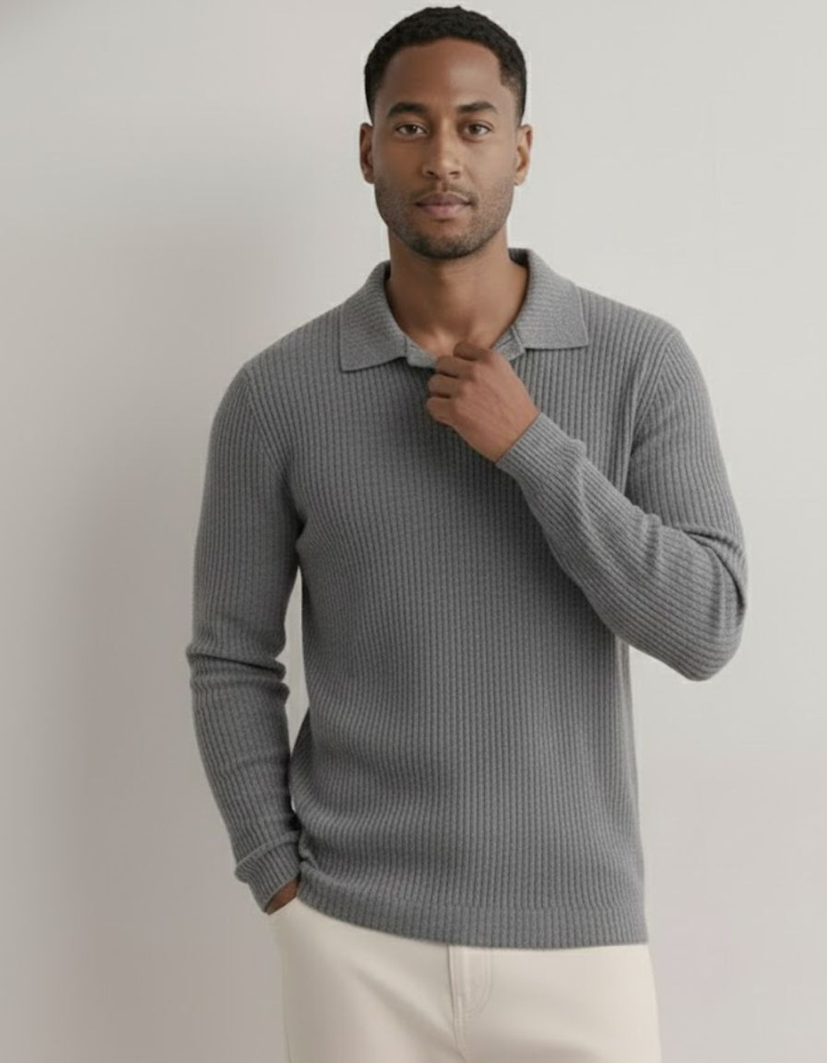Image of RIGO Striped Men Polo Neck Grey T-Shirt