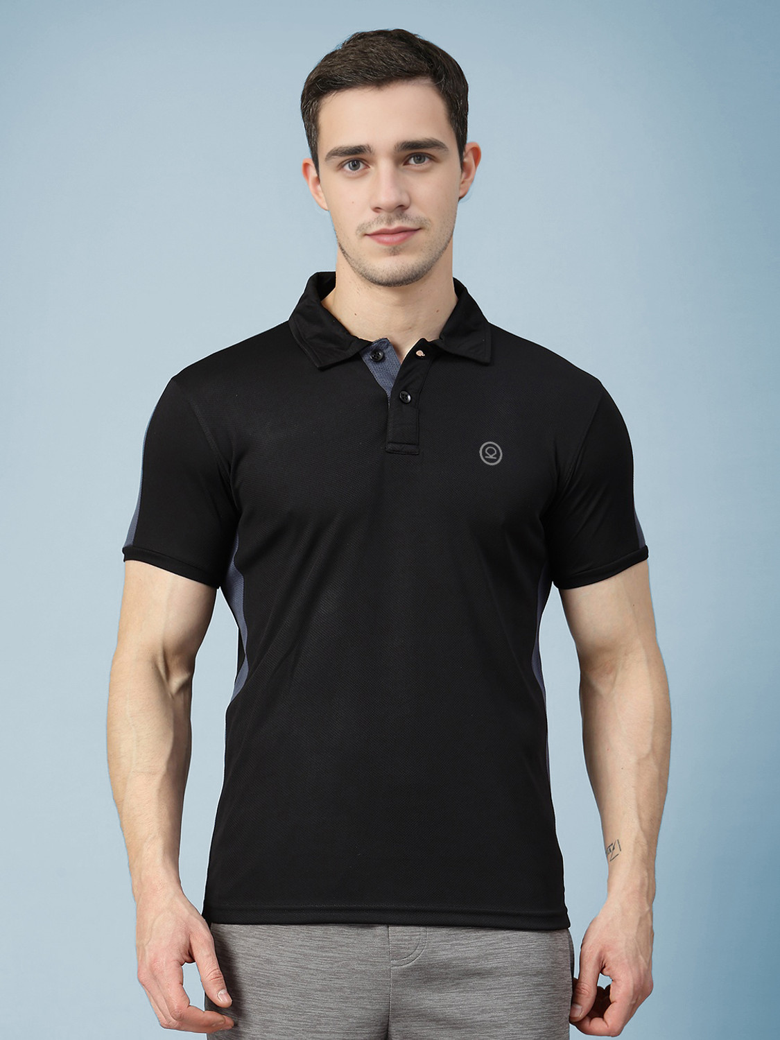 Image of CHKOKKO Solid Men Polo Neck Black T-Shirt