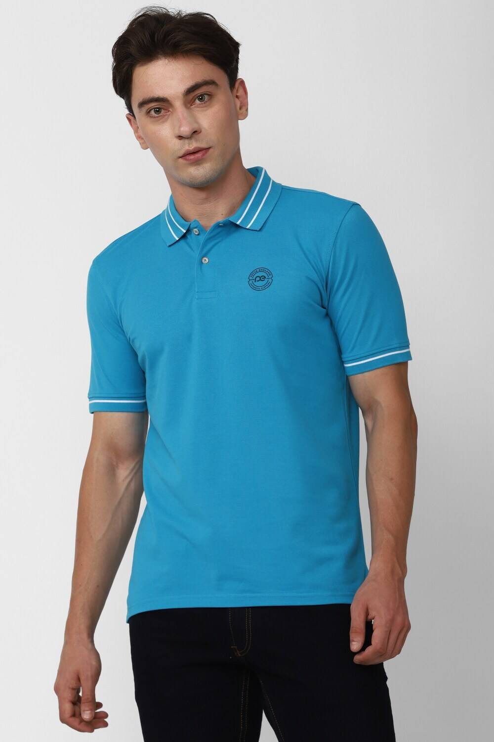 PETER ENGLAND Men Solid Polo Neck Polycotton Light Blue T-Shirt
