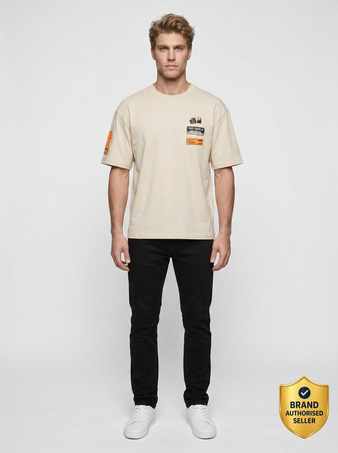 Image of KILLER Printed Men Round Neck Beige T-Shirt