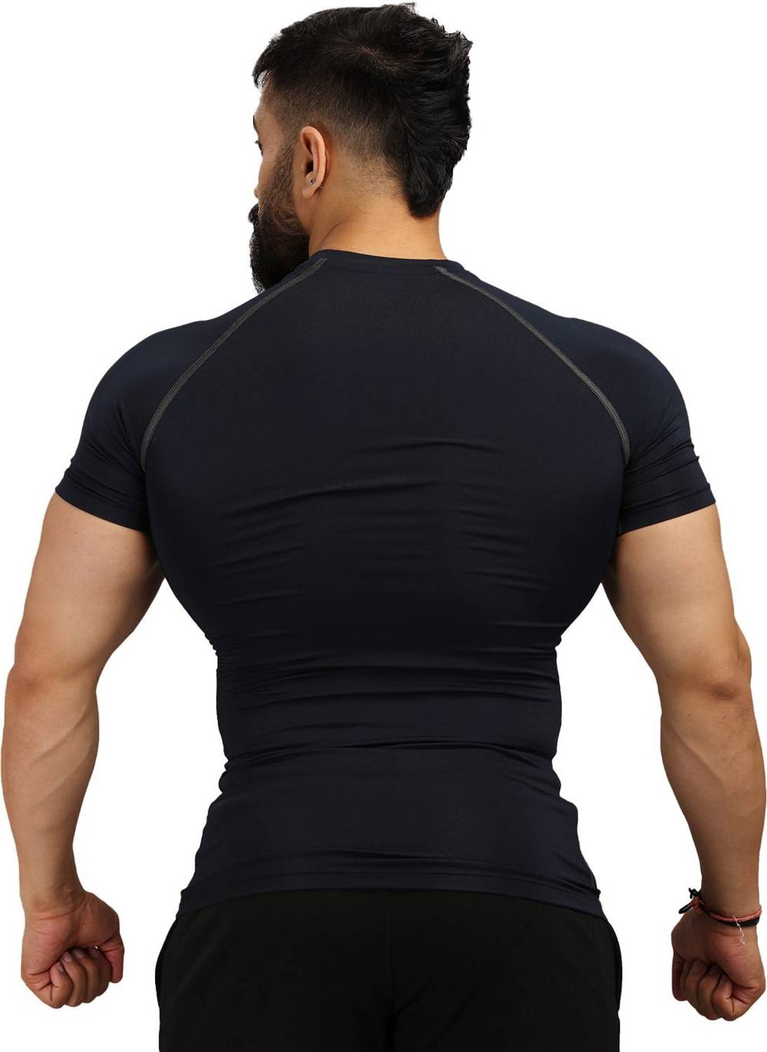 FuaarK Solid Men Round Neck Navy Blue T-Shirt - Image 2