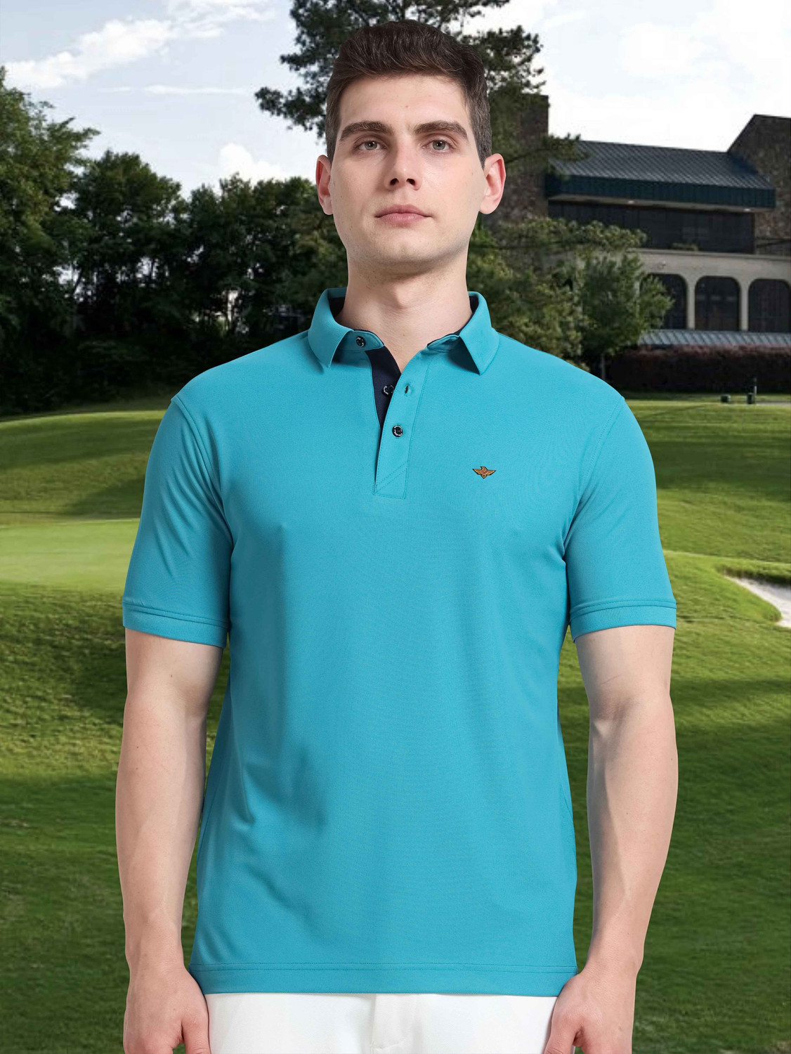 Image of Stellers Solid Men Polo Neck Blue T-Shirt