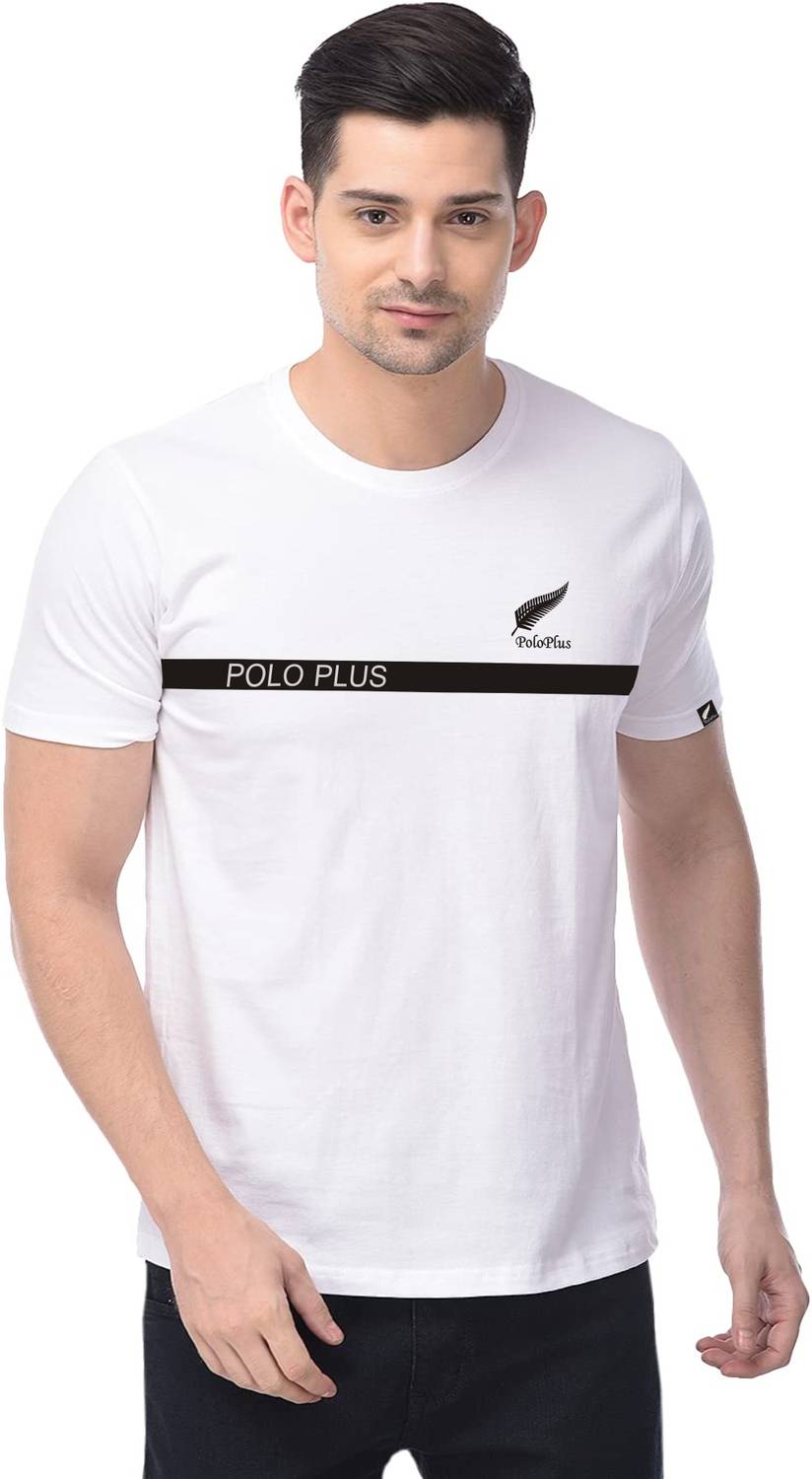 Polo Plus Men Printed Round Neck Cotton Blend White T-Shirt