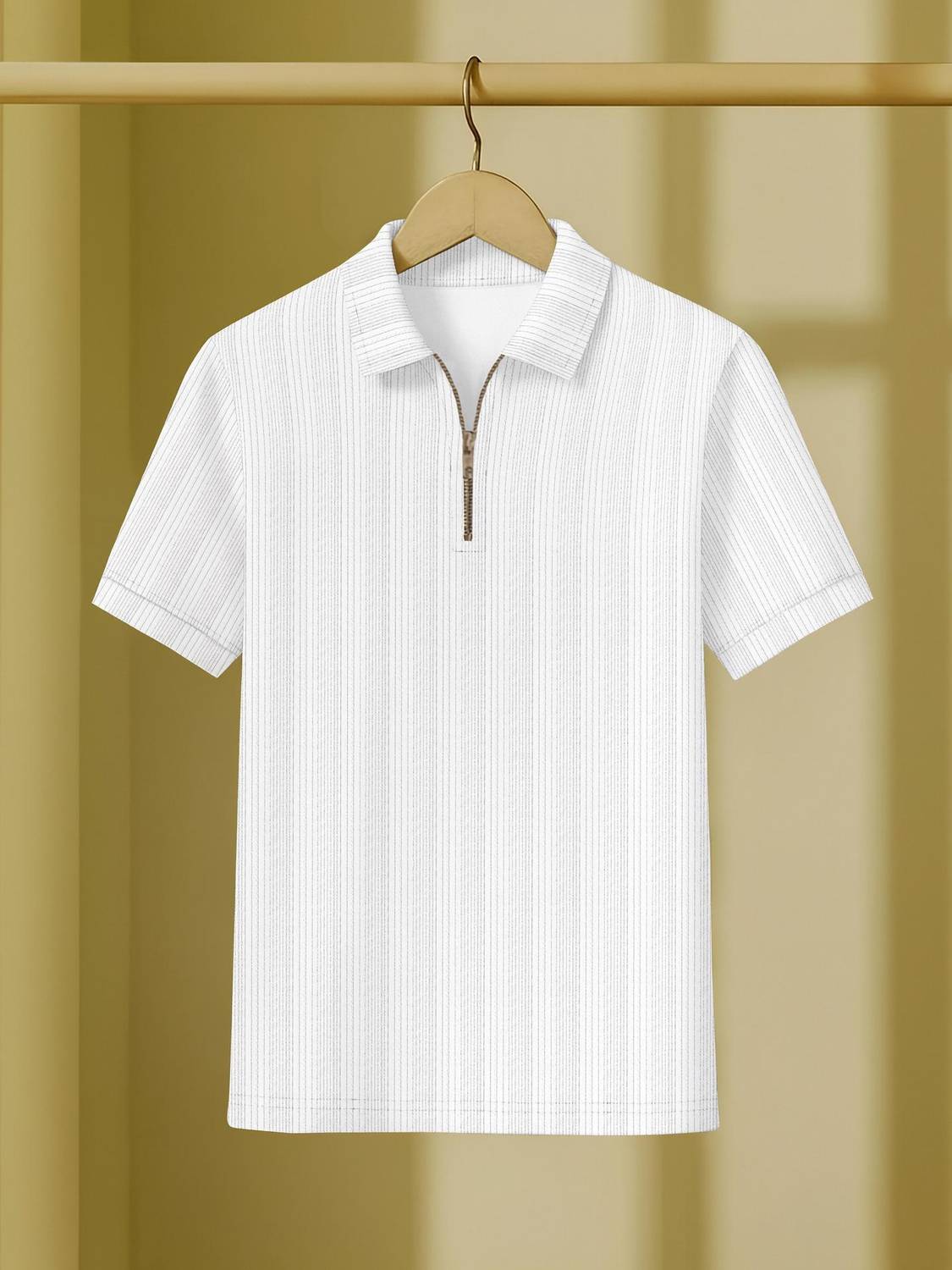 KAJARU Men Zip Neck White T-Shirt