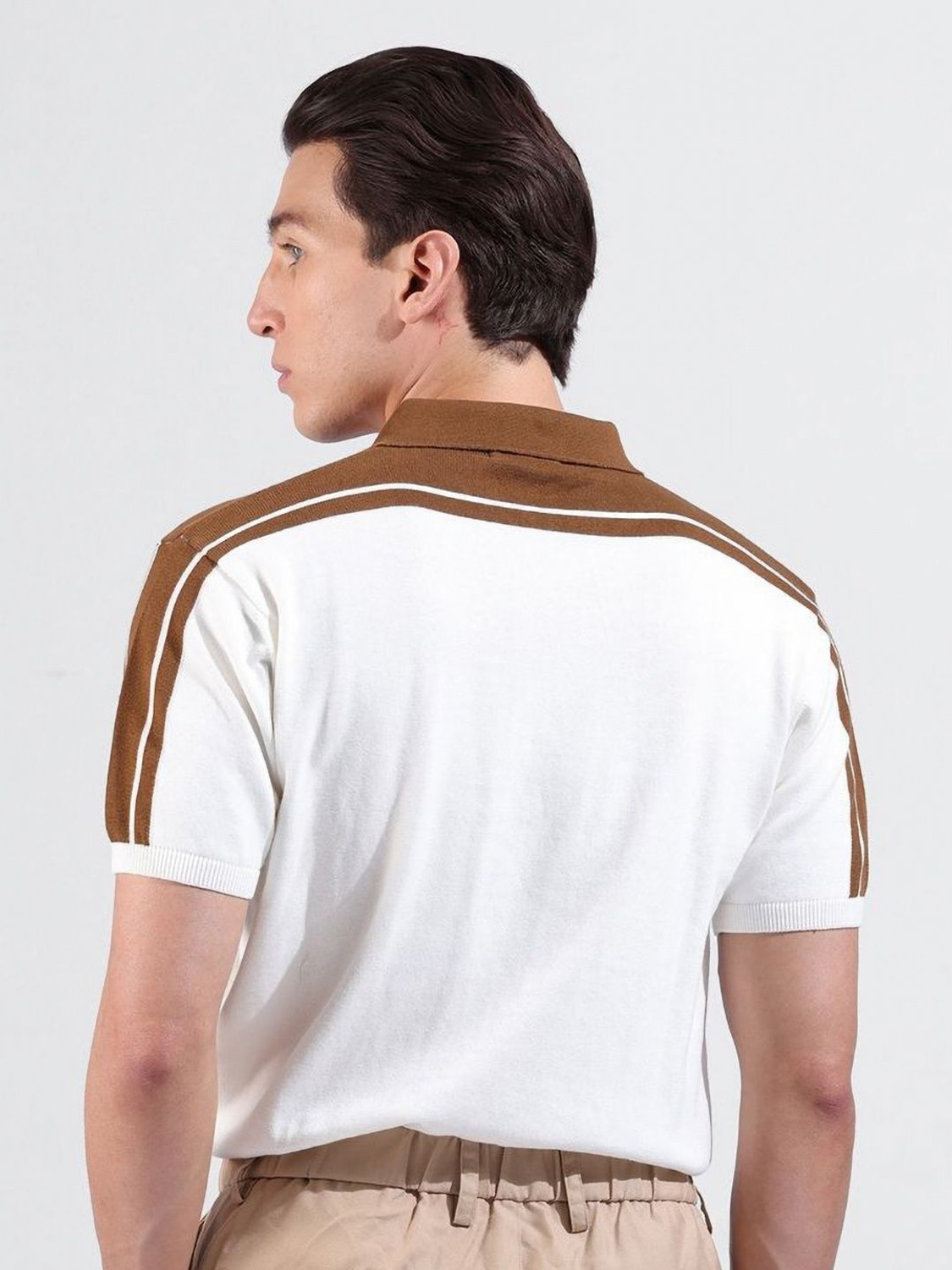 Image of The Indian Garage Co. Self Design Men Polo Neck White T-Shirt