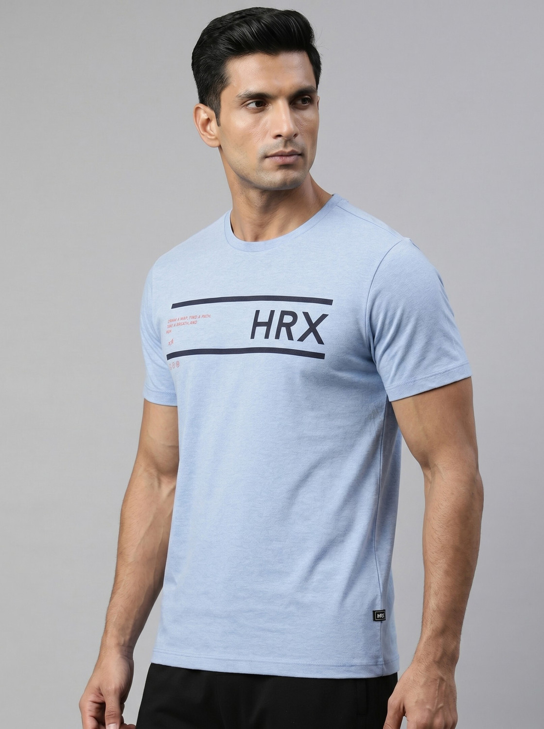 Image of HRX by Hrithik Roshan Printed Men Round Neck Blue T-Shirt