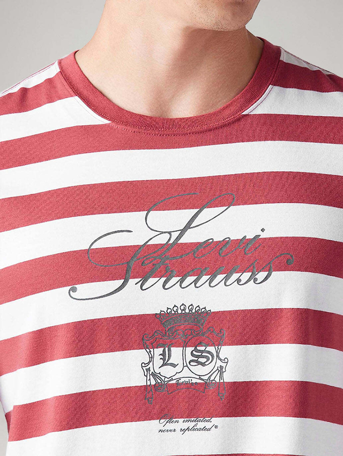 Image of LEVI'S Striped Men Crew Neck Red T-Shirt