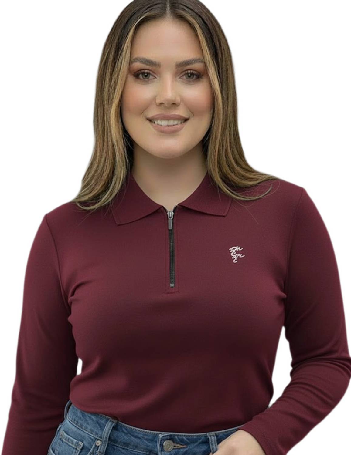 UNFLD Solid Women Polo Neck Maroon T-Shirt