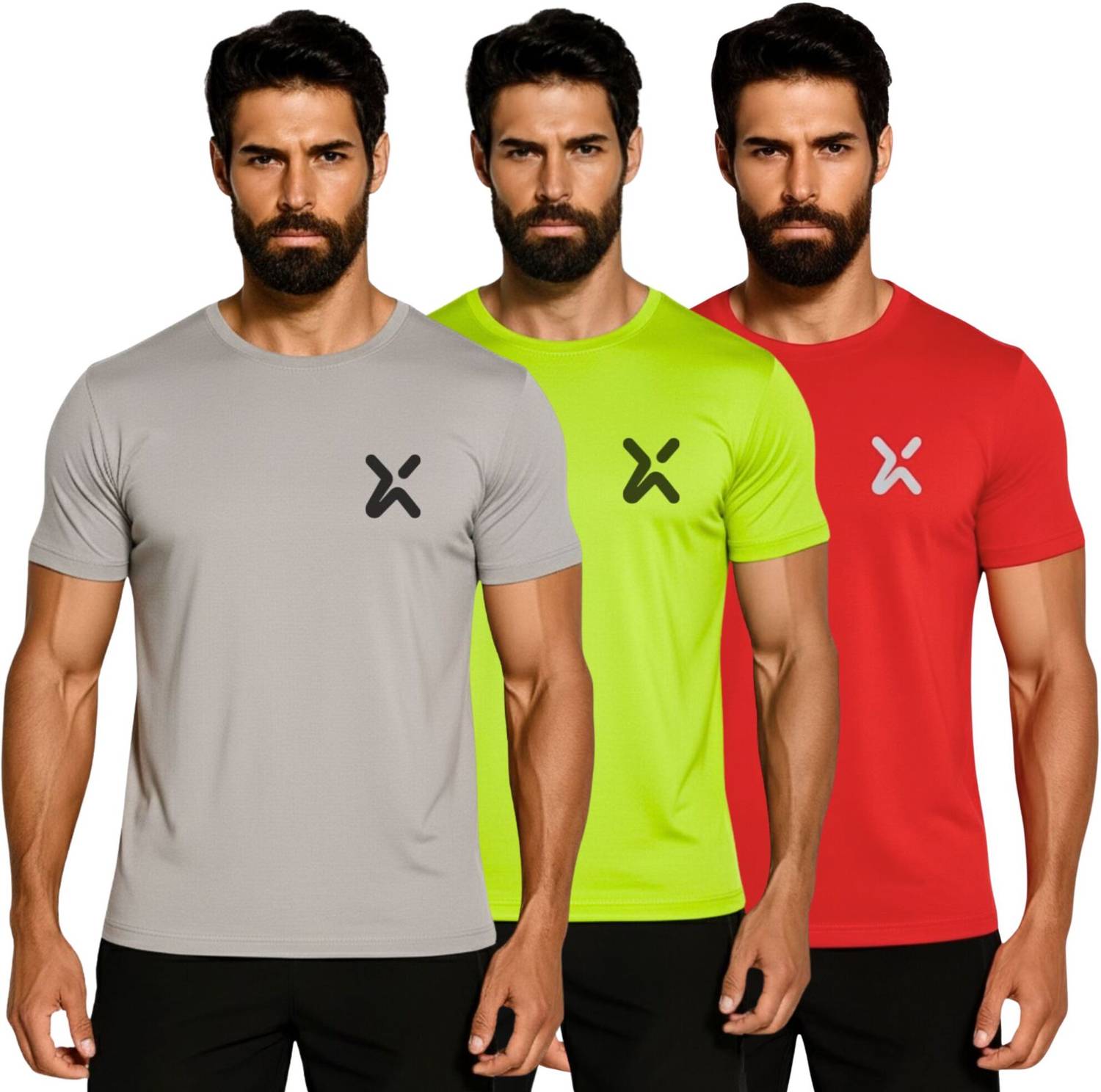 3colors Printed Men Round Neck Grey, Green, Red T-Shirt