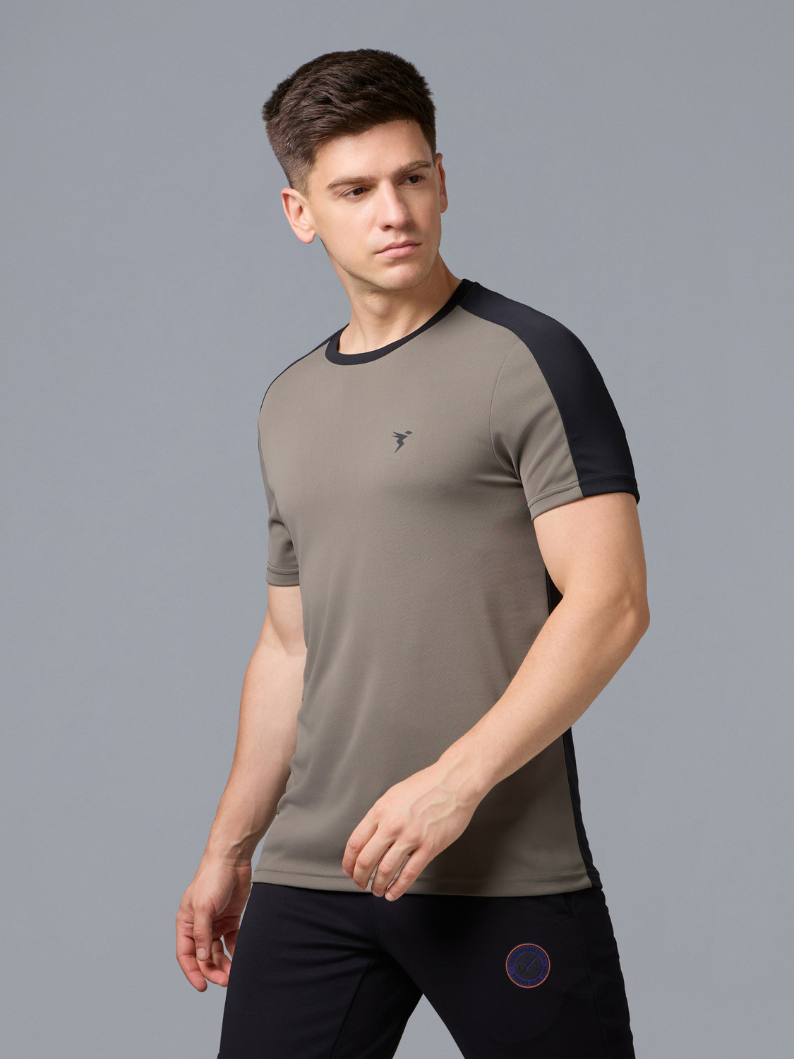 Image of TECHNOSPORT Colorblock Men Round Neck Grey T-Shirt