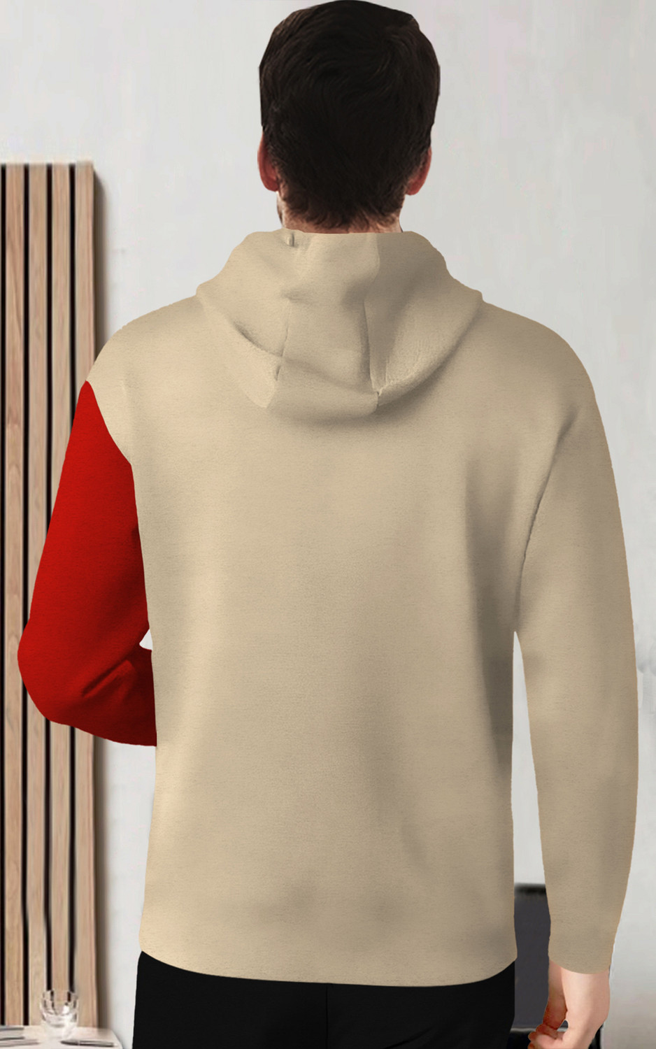 Image of BLIVE Printed Men Hooded Neck Beige, Red T-Shirt
