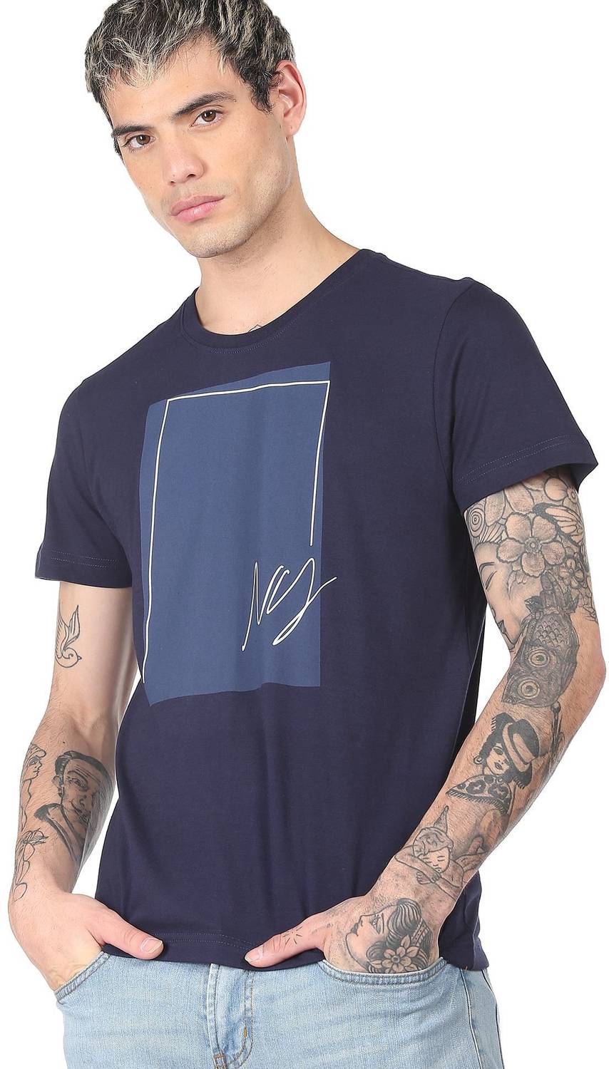 Arrow Sport Printed Men Round Neck Blue T-Shirt