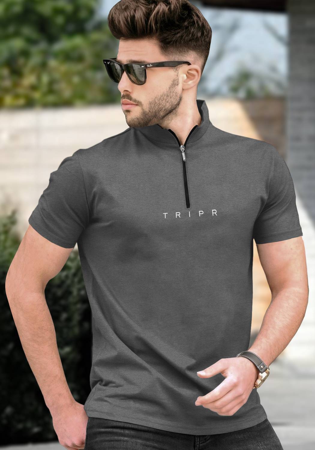TRIPR Men Solid Henley Neck Cotton Blend Grey T-Shirt