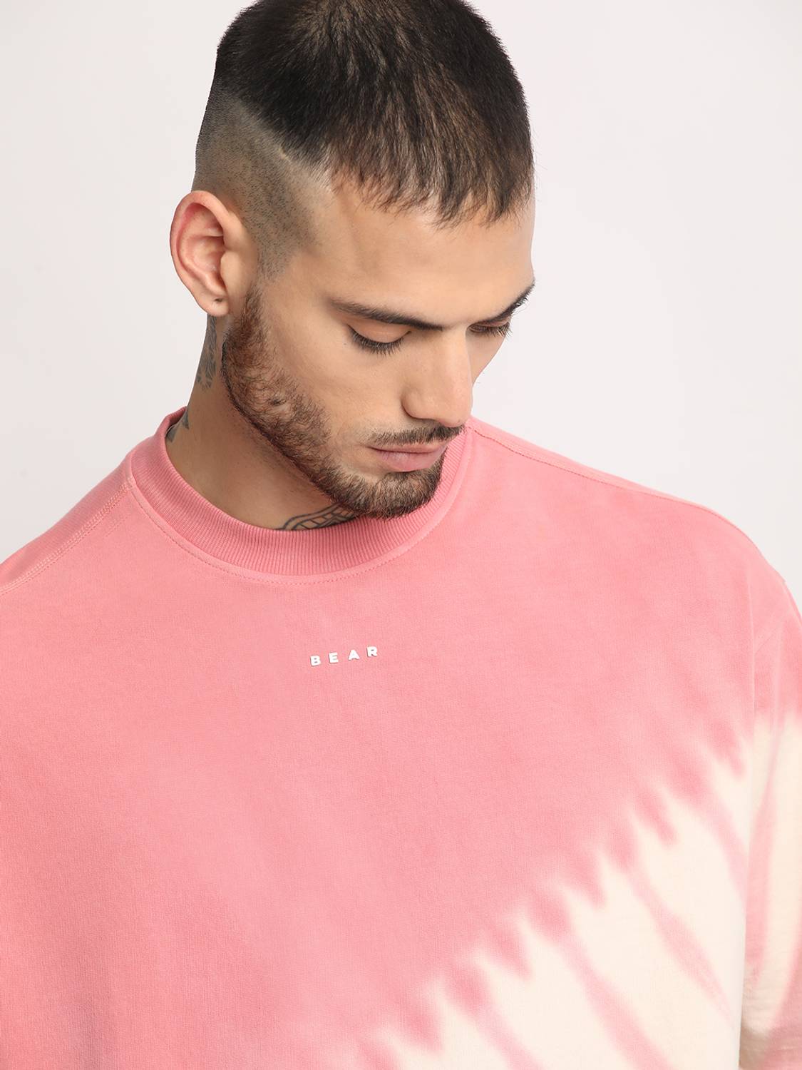 THE BEAR HOUSE Men Tie & Dye Round Neck Pure Cotton Pink T-Shirt
