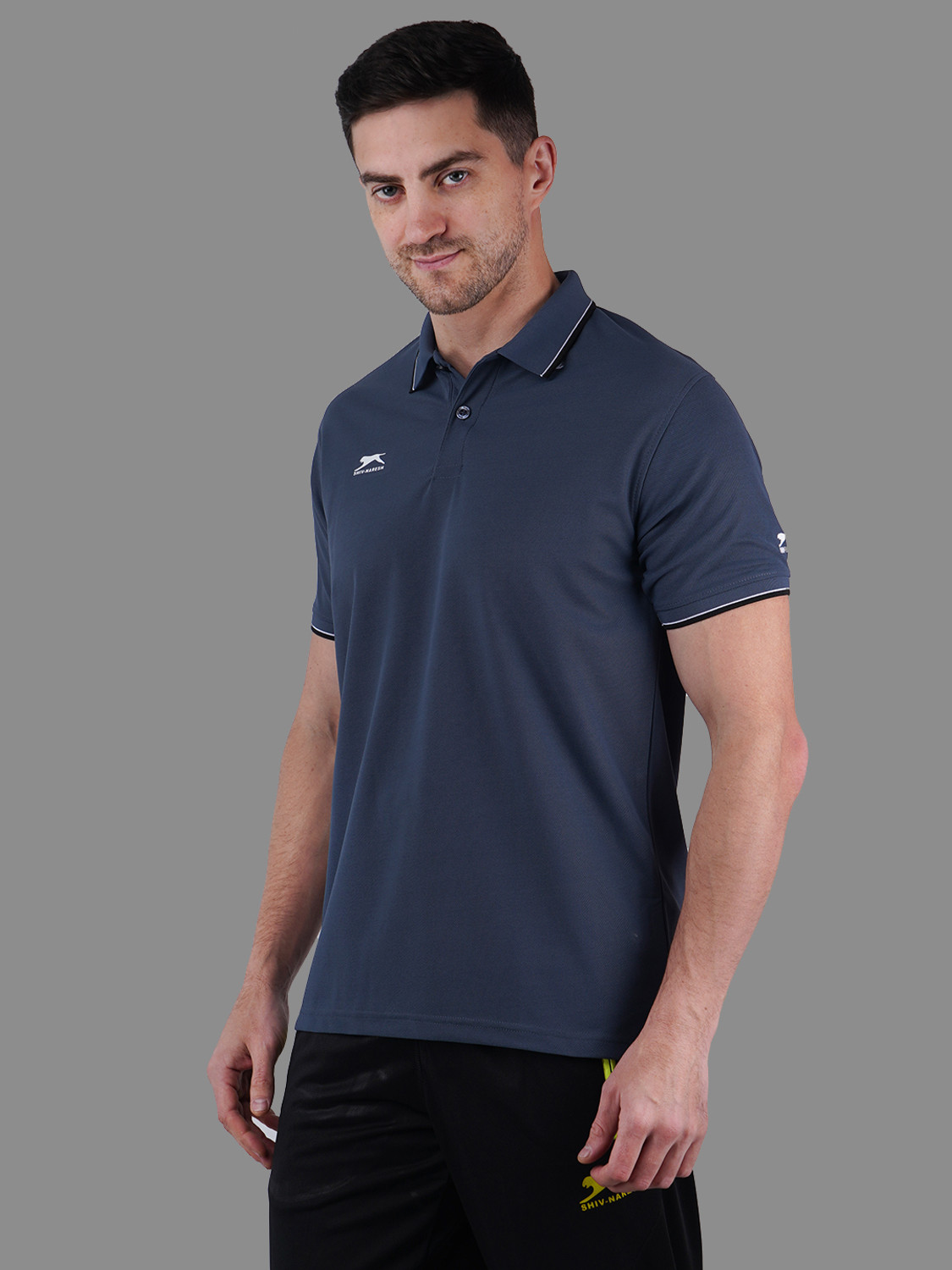 Image of Shiv Naresh Self Design Men Polo Neck Grey T-Shirt