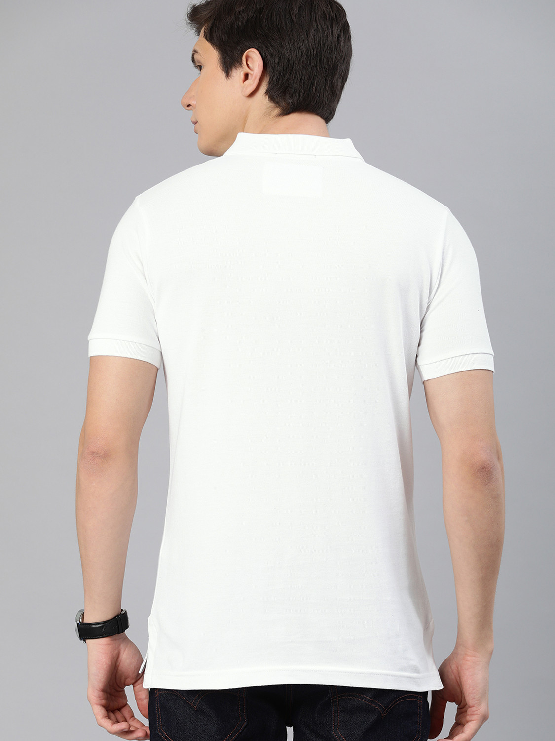 Image of THE BEAR HOUSE Solid Men Polo Neck White T-Shirt