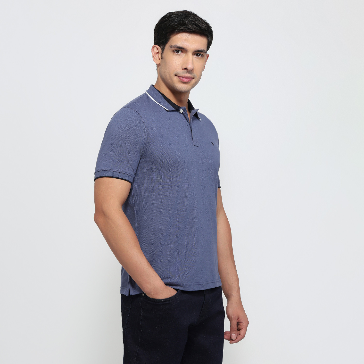 Image of Raymond Solid Men Polo Neck Dark Blue T-Shirt