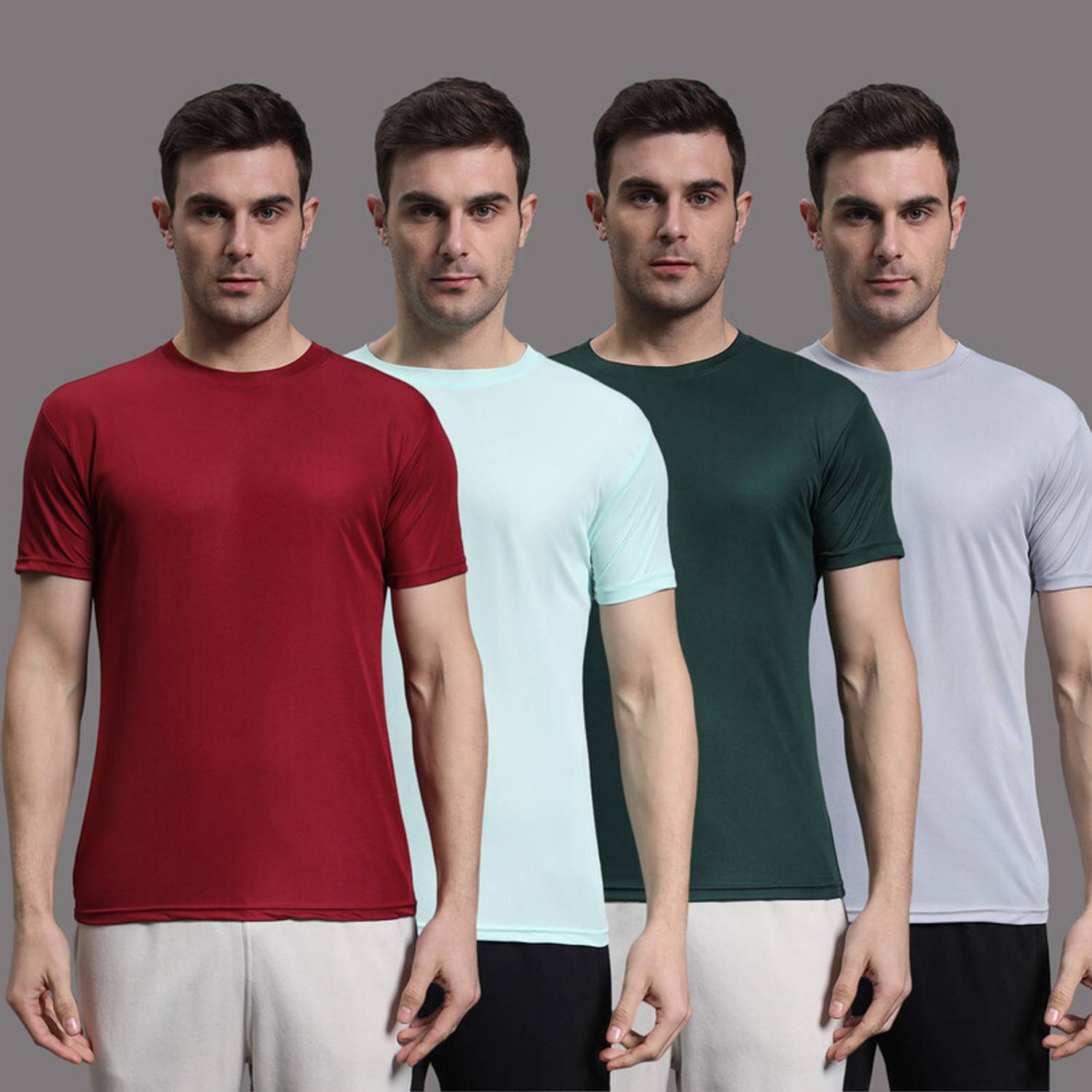 InkTees Pack of 4 Men Solid Round Neck Polyester Multicolor T-Shi