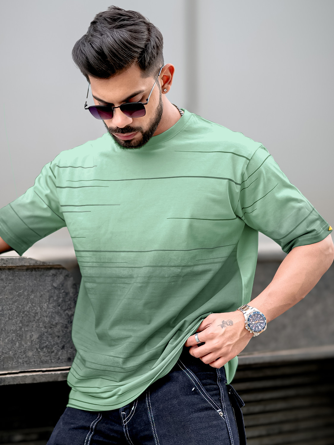 Image of MANIAC Printed Men Round Neck Green T-Shirt