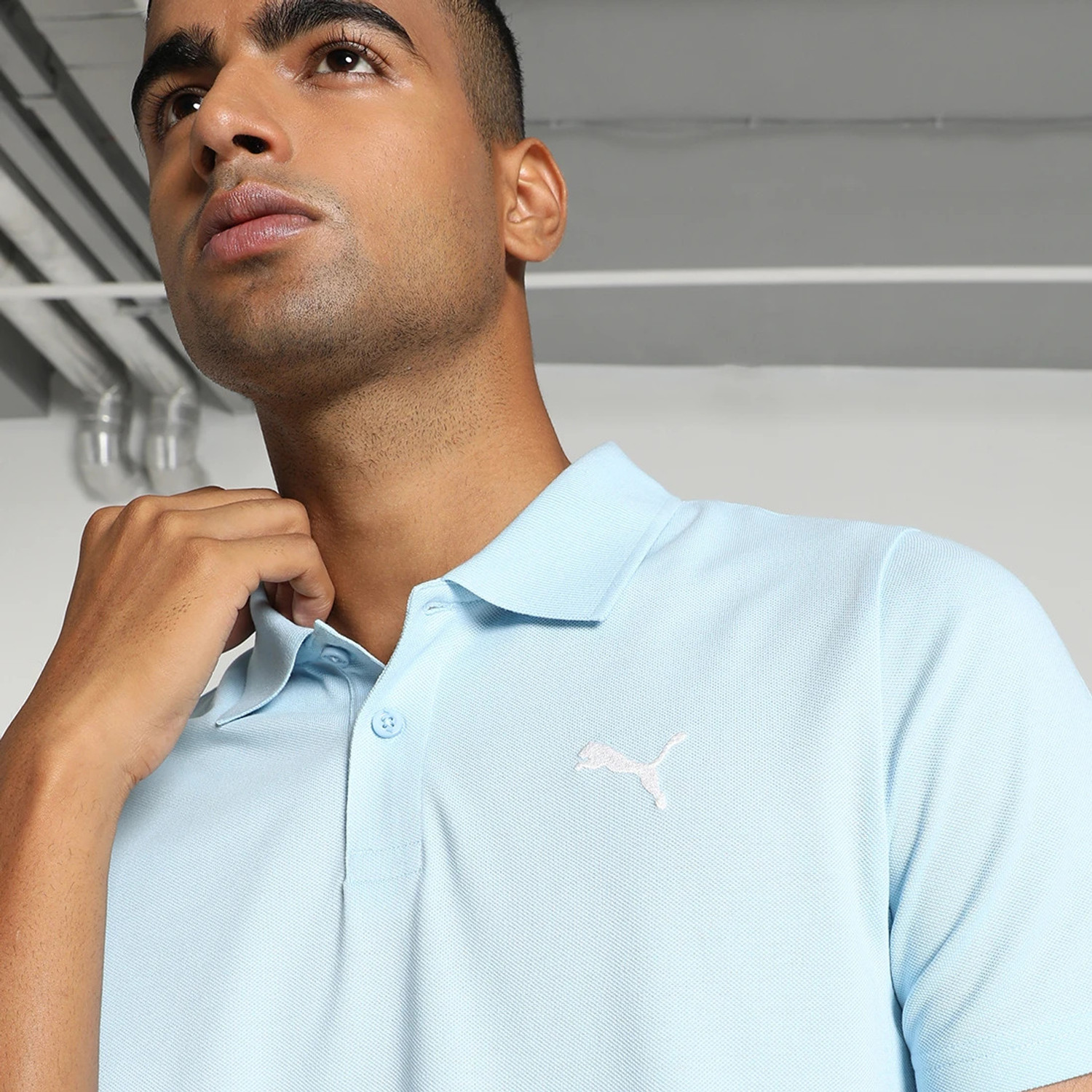 Image of PUMA Solid Men Polo Neck Blue T-Shirt