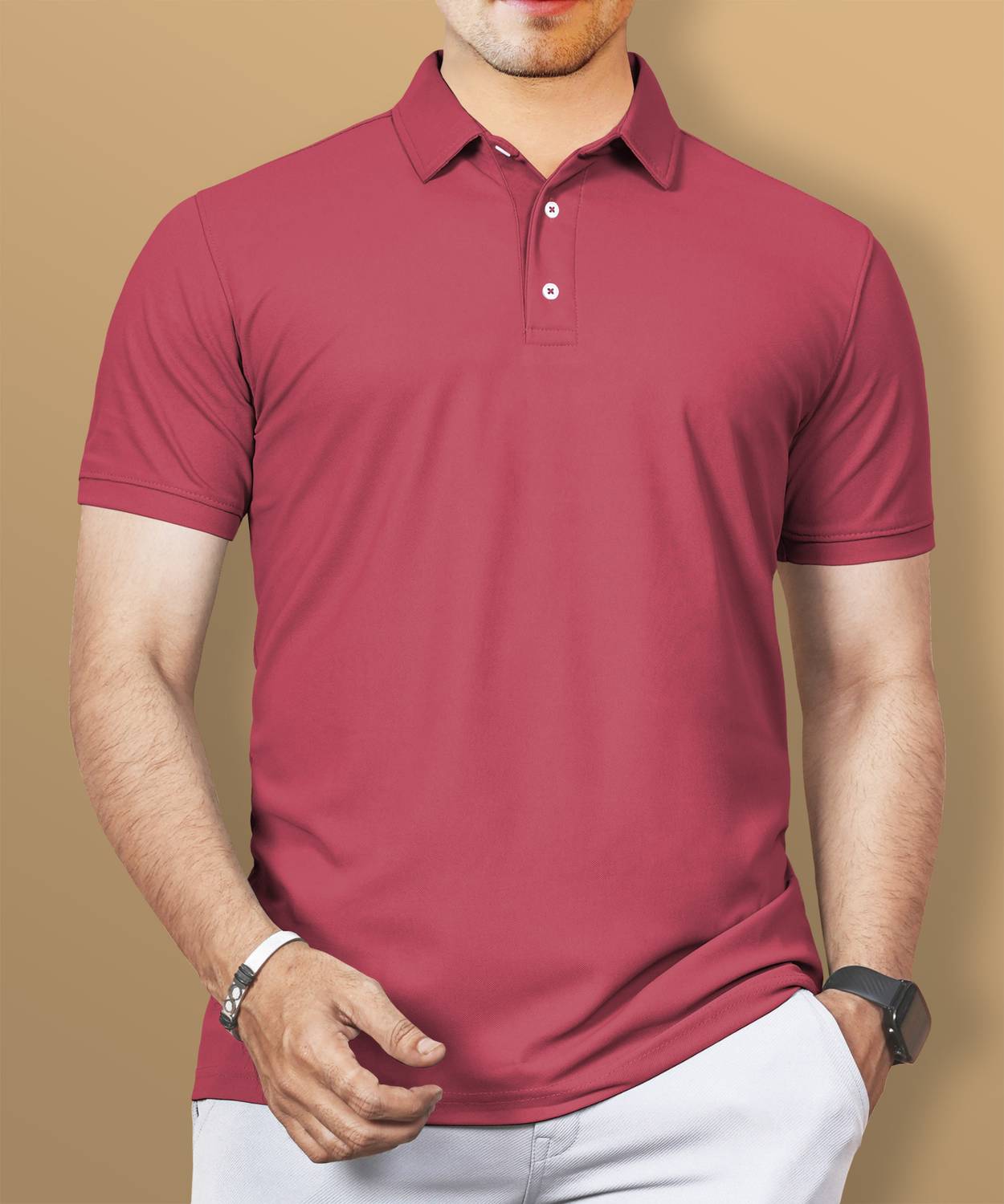 VeBNoR Men Solid Polo Neck Polyester Pink T-Shirt