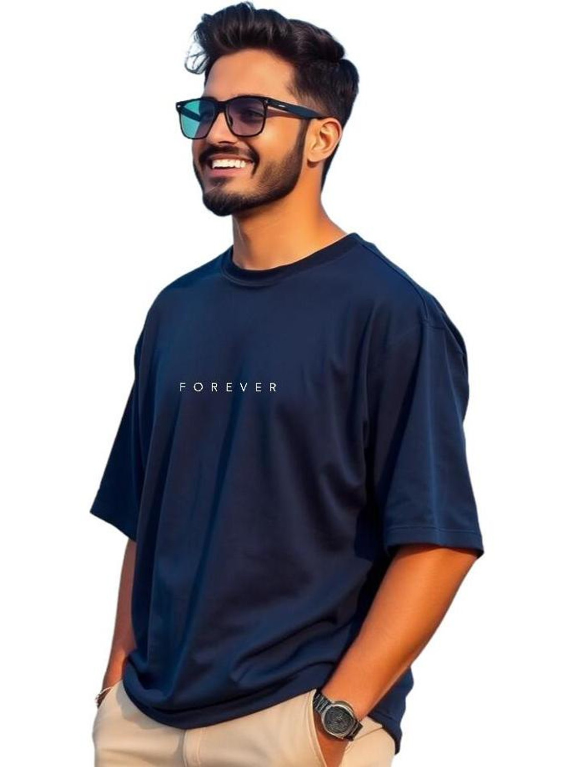 Image of UrGear Printed Men Round Neck Navy Blue T-Shirt