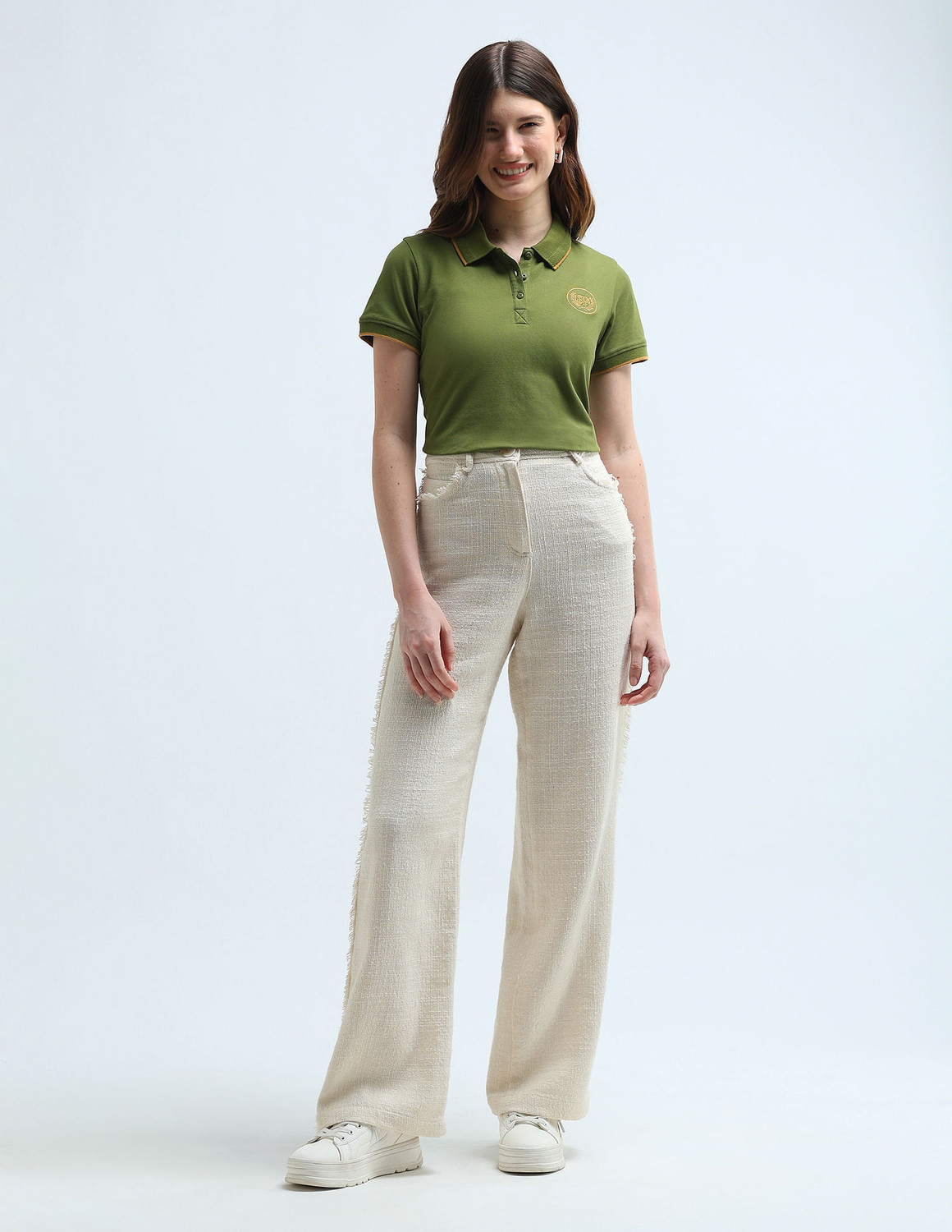 Image of U.S. POLO ASSN. Solid Women Polo Neck Green T-Shirt