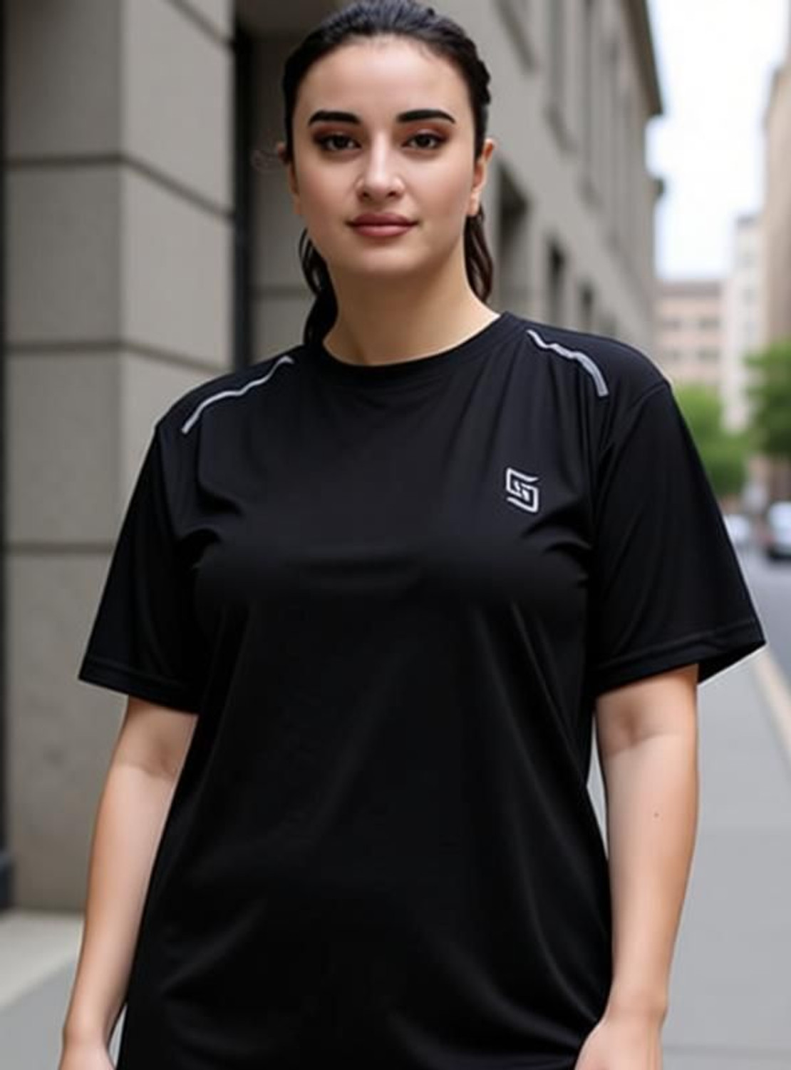 Image of ND Solid Women Round Neck Black T-Shirt