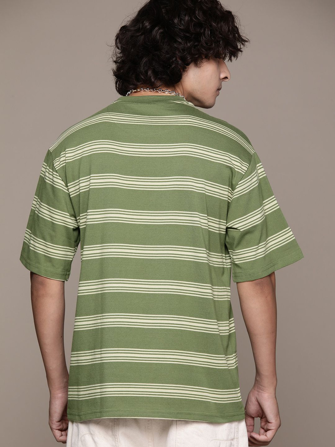 Image of Roadster Striped Men Round Neck Green T-Shirt