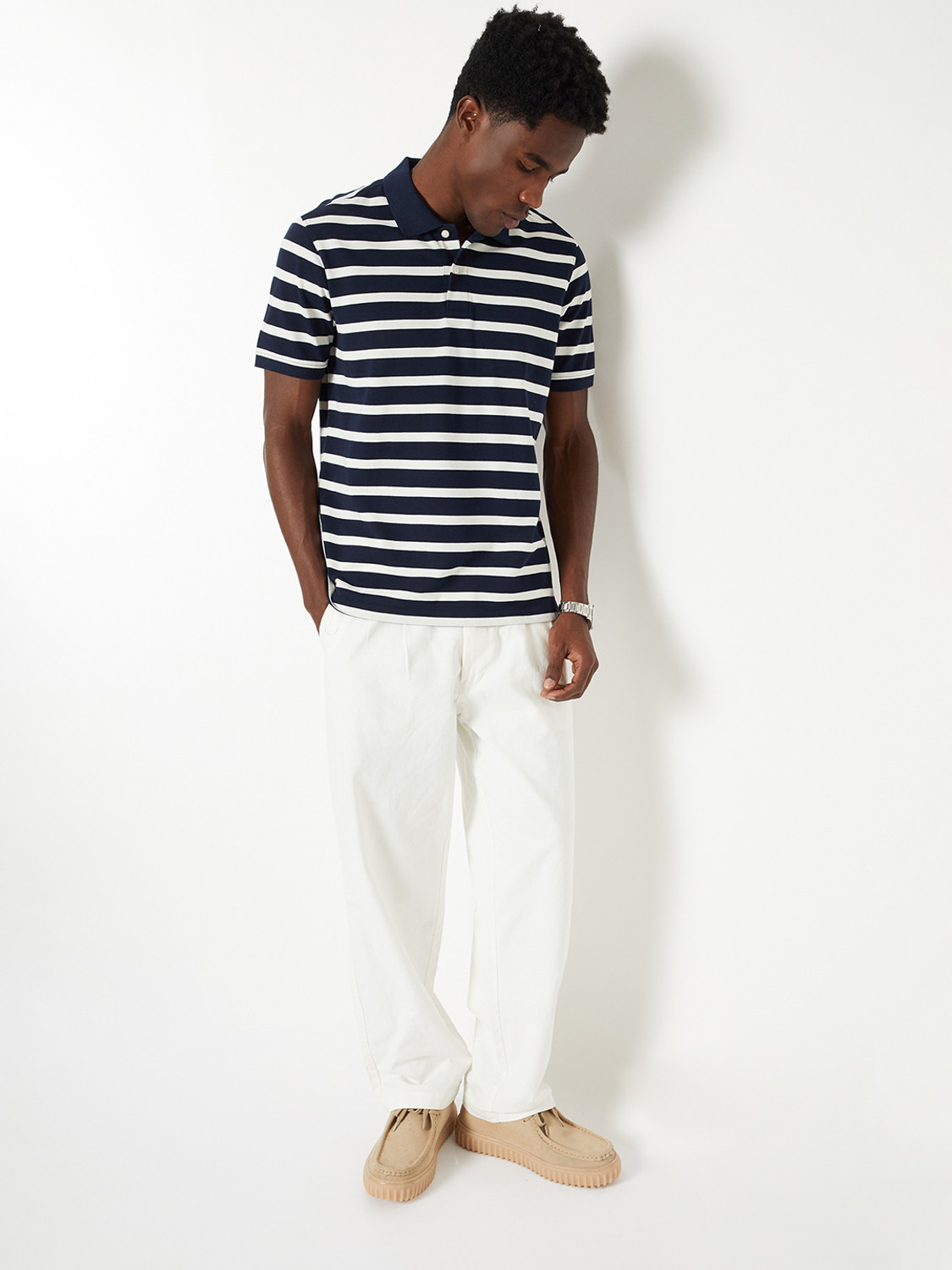 Image of MAX Striped Men Polo Neck Blue T-Shirt