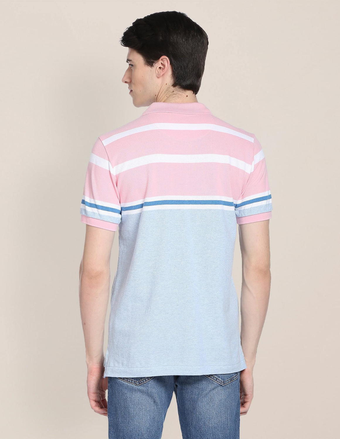 Image of U.S. POLO ASSN. Colorblock Men Polo Neck Pink T-Shirt