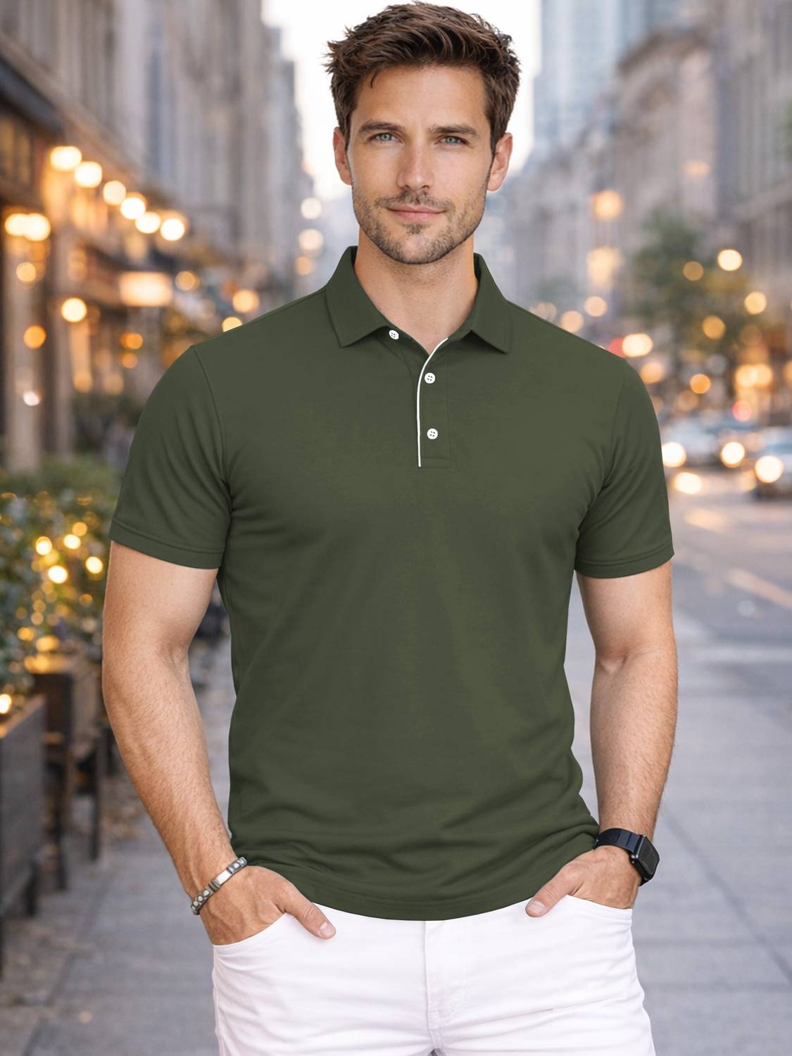 VeBNoR Men Solid Polo Neck Polyester Green T-Shirt