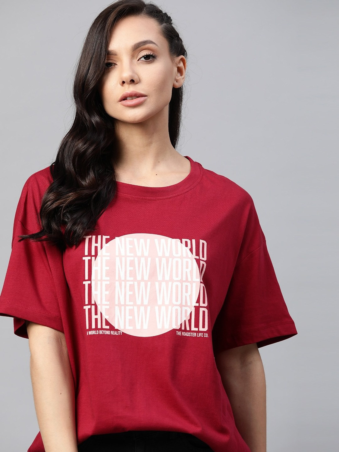 Image of Roadster Printed Women Round Neck Red T-Shirt