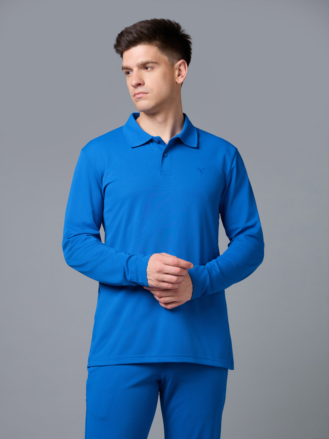 Image of TECHNOSPORT Solid Men Polo Neck Blue T-Shirt