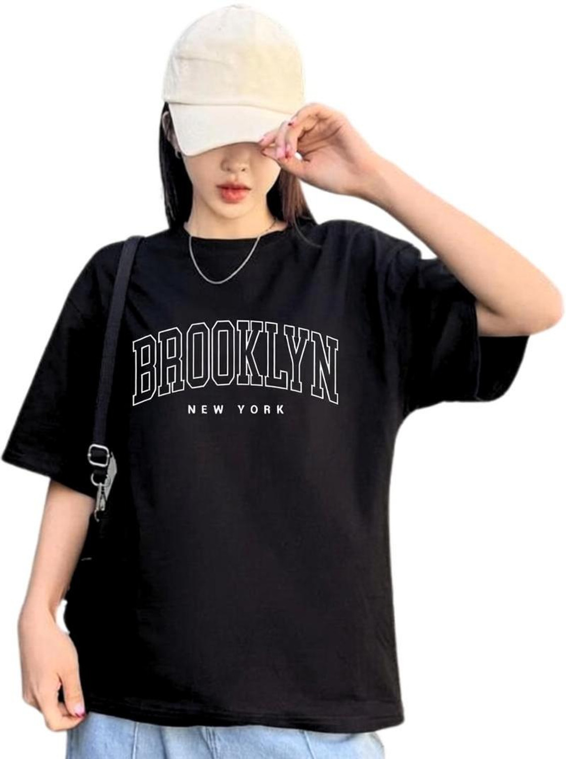 Image of Cool Plus Graphic Print Women Round Neck Black T-Shirt