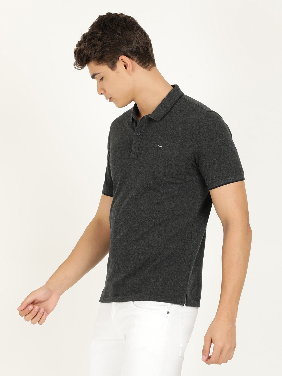 Image of Wrangler Solid Men Polo Neck Grey T-Shirt