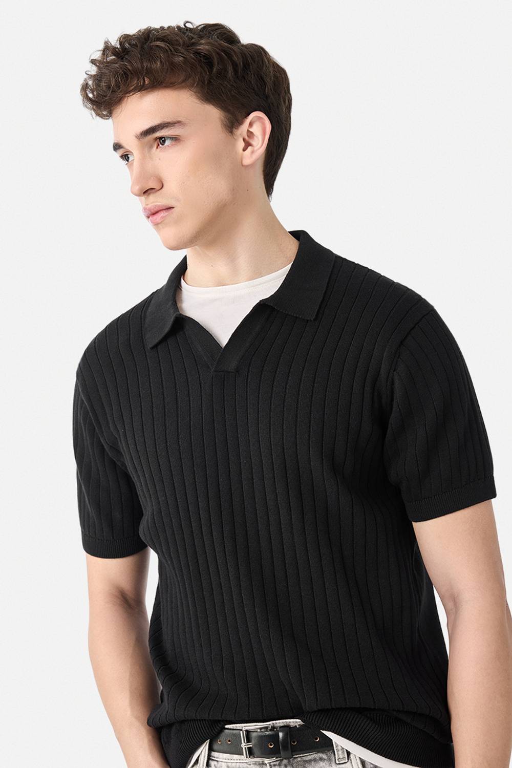 Snitch Men's Solid Polo Neck Pure Cotton Black T-Shirt - Image 3